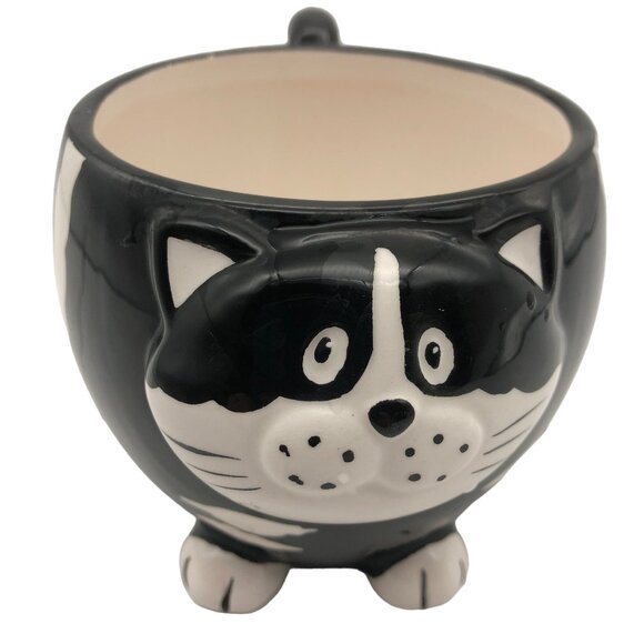 Pier 1 Imports 3D Chubby Cat Mug Hand-Painted Dolomite Footed Tail Handle - Picture 2 of 10